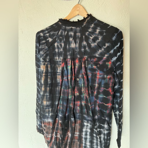 Anthropologie Burning Torch Plaid Tie Dye Burnout Button Down Tunic Dress - Picture 11 of 16